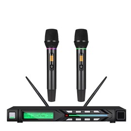 Doslnlya NG-99 Wireless Microphone System with Two Metal Microphones,UHF Handheld Wireless Moving Coil Gradient Colored Microphone for Home Karaoke, Conference, Party, Church, DJ, Wedding