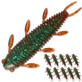 VIREYA Fishing Lure, Soft Plastic Grub,10 pcs Chariot Bug Soft Lures, Wacky Worms Baits for Bass Fishing for Texas Carolina Weightless Finesse Rig Kit Gear (Green Pumpkin)