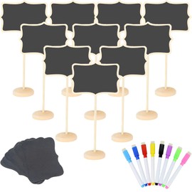 NANXJIUR 20 Pack Wood Mini Chalkboard Sign and Replacement Stickers, Food Labels for Party Buffet,Blackboard for Message Board Signs,Weddings Place Cards, Birthday Party (Wavy)