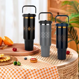 Cafezi 50 oz Tumbler with Handle and Straw, Stainless Steel Water Bottles with Flip Straw and Top Handle, Leak Proof, Fits in Cup Holder, Vacuum Insulated Water Bottle for Home, Office, Hiking, Car