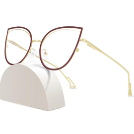 ROWCHIC Blue Light Blocking Glasses for Women Stylish Cat Eye Metal Frame Anti Eyestrain UV Eyewear Brown Gold