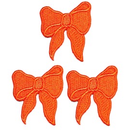 Umama Patch Set of 3 Mini Cute Hair Bow Baby Patch Orange Bow Knot Tie Cartoon Iron On Embroidered Patches Appliques Needle craft Machine Embroidery Clothes Accessory Sewing DIY