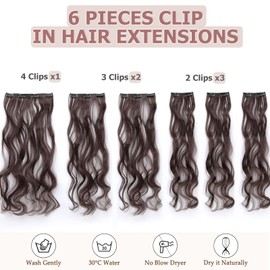 Cybelleza 48 cm Clip-In Extensions, Hairpiece Like Real Hair, 6 Pieces, Hair Extensions, Clip-In Hairpiece, Wavy Hair Thickening, Synthetic Hair, Medium Brown