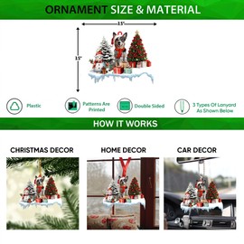 Talataca Australian Cattle with Christmas Pine Tree Snowman Gifts 2D Flat Car Rear View Mirror Accessories Christmas Tree Ornament Decoration Hanging Charm Interior Rearview Pendant Decor Gift