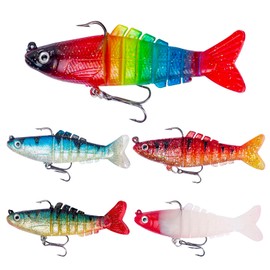 5 Pcs Pre-Rigged Soft Fishing Lures, Swimbaits for bass Fishing, Trout Lures for River Fishing,Fishing Gifts for Men, 3.93'' Fishing Bait for Freshwater Saltwater
