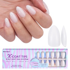 BTArtbox Short Almond Press-On Nails, Short Full Cover Nail Tips for Gel Nails, Almond Nail Tips, Soft Gel Nail Tips, Pre-Designed XCOATTIPS, White Short Artificial Fingernails for Nail Extensions