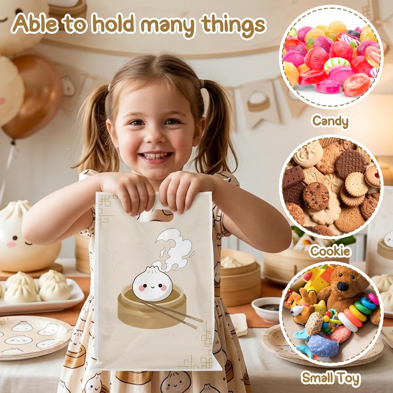 ArowlWesh 50Pcs Cute Bao Dumpling Favor Bags Plastic Gift Bags