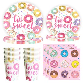 hanviync Dos dulces suministros para fiesta de cumpleaños, dos dulces decoraciones de cumpleaños, dos dulces decoraciones de cumpleaños para niña, dos dulces donas para fiesta de cumpleaños