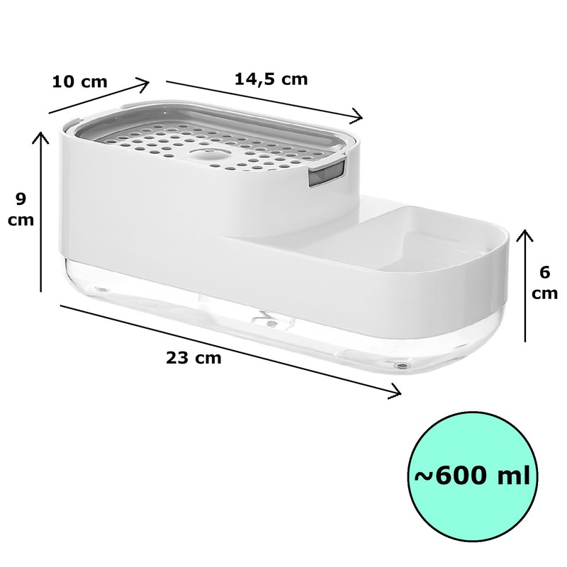 Gusto Plastic Liquid Soap Dispenser with Sponge Holder for Sink