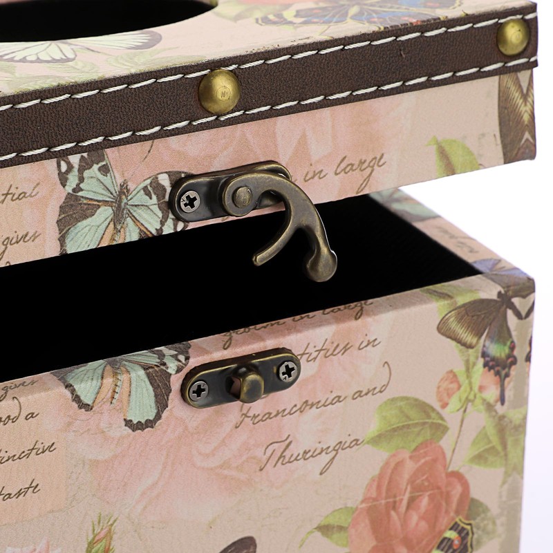 TOLIDA PU+ Wood Square Tissue Box Cover - Retro Household