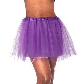 Dmaiy Women Tulle Tutu Skirts Elastic Ballet Dance Skirts Layered Classic Adult Short Skirt for Christmas Party Birthday, Purple, 40 Short