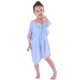 MissShorthair Girls Swim Cover Up Beach Swimwear Coverup Swimsuit Wraps with Pom Pom Trim
