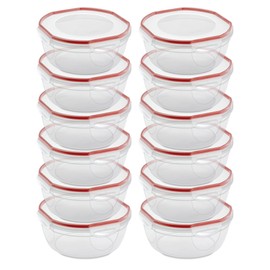 Sterilite Ultra-Seal 4.7 Qt Bowl, Large Airtight Food Storage Container, Latching Lid, Microwave and Dishwasher Safe, Clear With Red Gasket, 12-Pack