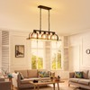 WUZUPS 5-Light Metal Chandelier Imitation Wood Grain Linear Pendant Ceiling