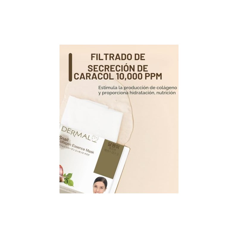 DERMAL Korea 10 Mascarillas Snail con Mucina de Caracol y