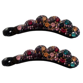 Sparkly Rhinestone Flower Banana Hair Clip Crystal Ponytail Holder Twist Hair Clips No Slip Bow Grip Comb Clamp Hair Grip with Teeth Hairpins Hair Styling,2 Pack (Color)