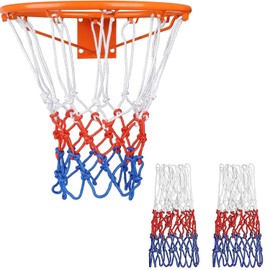 WADY Basketball Nets, 2 Pack Heavy Basketball Net Rainproof Sunscreen, Easy to Install Outdoor Basketball Net, Red White Blue Bold Polyester Braided Rope, 12 Loops for Indoor Outdoor Competitions