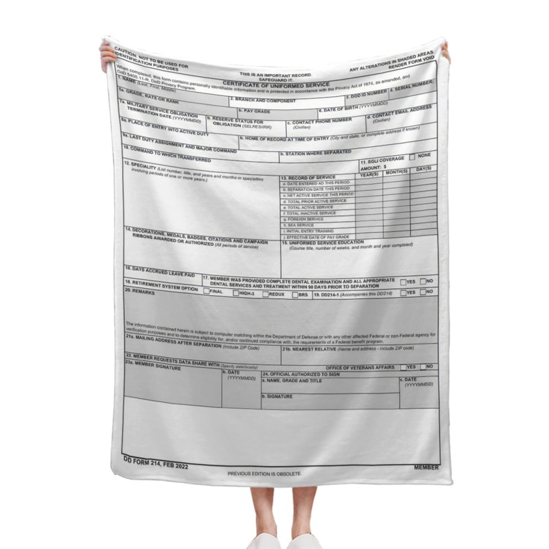 CowBey DD Form 214 Throw Blanket Veterans-Blanket Gifts-for Retired Men