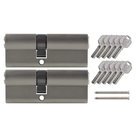 2x Profile Cylinder 70 mm 30/40 Keyed Alike Includes 10 Keys Metallic Silver