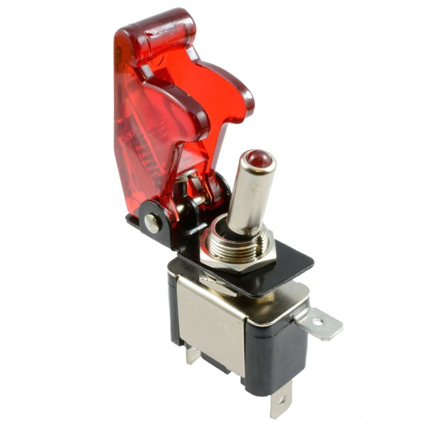 Red illuminated LED Toggle Switch With Missile Style Flick Cover