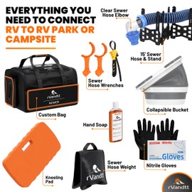 Rvandtt RV Sewer Accessories Kit - 15ft Sewer Hose w/4in1 Adapter, Stand, Collapsible Bucket, Nitrile Gloves, Hand Cleaner, Wrenches, Kneeling Pad, Hose Weight, and Custom Bag