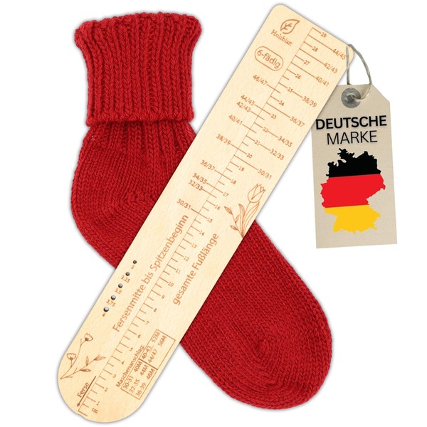 Holzblatt® Sock Ruler 6 Count with Size Guide for Knitting.