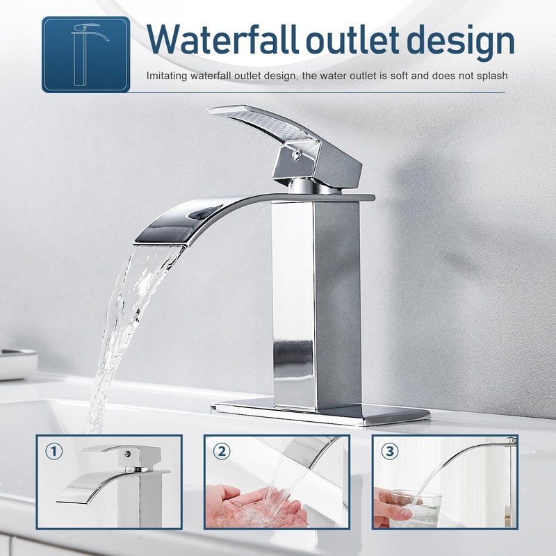 GENBONS Chrome Bathroom Faucet Waterfall Single Handle Bathroom Sink Faucet