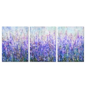 Derkymo 3 Pieces Purple Wall Decor Abstract Lavender Canvas Wall Art Botanical Prints Framed Rustic Artwork