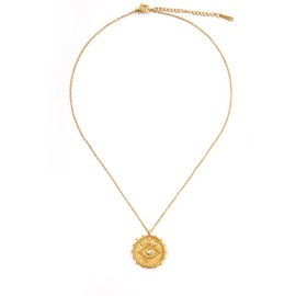 UniLogue Classic Fashion Ins Stainless Steel 18K Gold Plated Necklace Evil's Eye Zircon Pendant Choker Chain (Round)