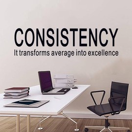 SEATUNE Office Inspirational Quotes Wall Stickers - Teamwork Positive Motivational Wall Decals - Workplace Home Vinyl Art Wall Decor - Consistency It Transforms Average into Excellence 25"X7"