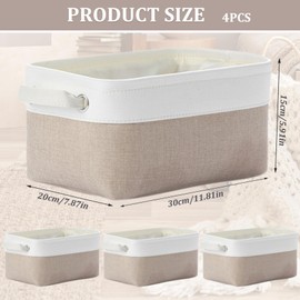 4Pcs Storage Basket 8L Large Capacity Foldable Linen Fabric Basket with Handles 12x8x6 Dustproof Closet Shelf Organizer for Cupboards Wardrobe Shelves Bathroom Storage Cubes Baskets for Organizing L