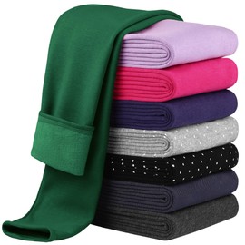 Cooraby Girls Cotton Fleece Lined Leggings Thick Thermal Pants Kids Basic Full Length Tights Winter Warm Clothes Green