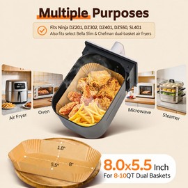 200Pcs Air Fryer Liners for Ninja Dual Airfryer, 8x5.5 Inch Rectangle Disposable Air Fryer Parchment Paper for Ninja DZ201/ DZ401/ DZ550, Bella Slim Airfryer & More, Air Fryer Accessories