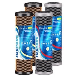 ICEPURE 2.5" x 10" Whole House Water Filter Combo Kit, KDF Filter Cartridge and Upgraded Coconut Shell Activated Carbon Lead Remove Filter Replacement for 10 Inch Water Filter System, 2 Combo