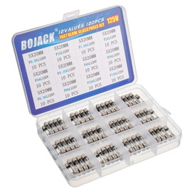 BOJACK 12 Values 120 pcs Fast Blow Glass Fuses Assortment Kit 5x20mm 125V F0.5A 1A 1.6A 2A 3A 3.15A 4A 5A 6.3A 8A 10A 15A packag in a Clear Plastic Box