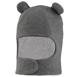 LACOFIA Baby Scarf Hat Toddler Boys Girls Slip-On Hat Kids Warm Winter Hat Earflap Beanie Knitted Hat Bear Hat with 2 Ears, darkgray