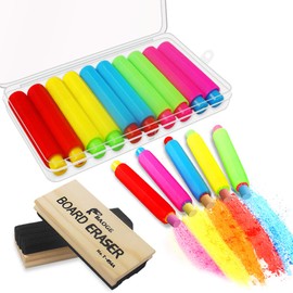 10 Pcs Colored Chalk Holder Chalk Clip with Storage Case and 2 Pack Chalkboard Erasers Wool Felt Dustless Blackboard Eraser Chalk Eraser for Teachers, Kids