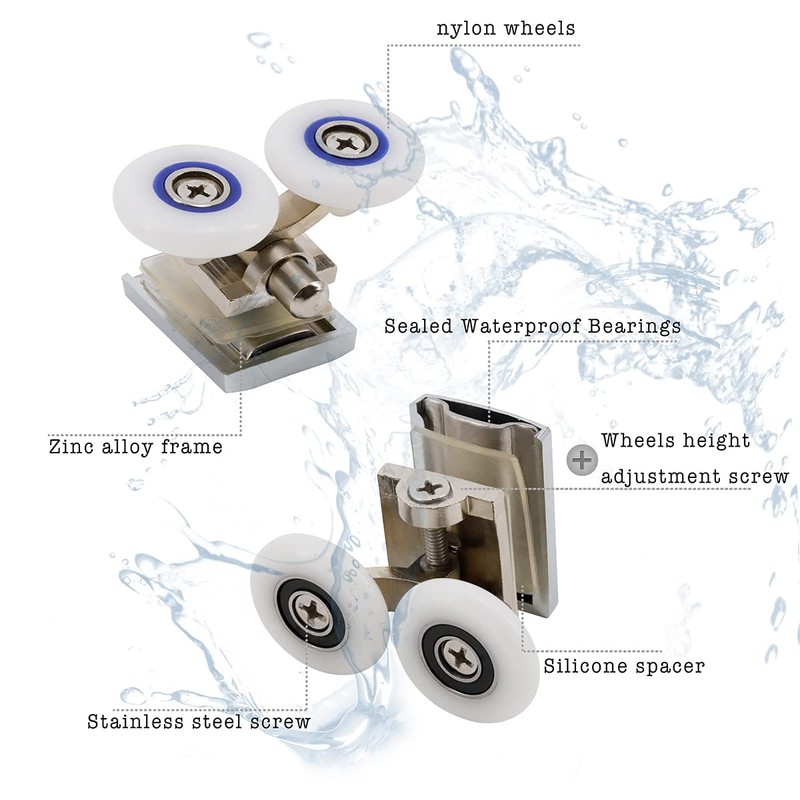 4pcs Shower Door Twin Rollers - 2 Top & 2
