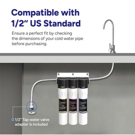 Puri-3 0.01μm UF Under Sink Water Filtration System PPU-1100UF, 3-Stage 5-Layer for Rust, Cyst, Chlorine, and Heavy Metals, Improves Taste and Odor with Stainless Steel Faucet
