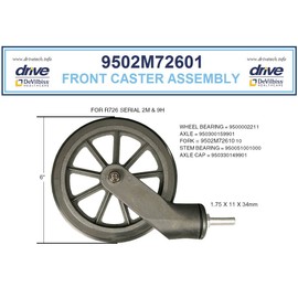 Drive Replacement Parts for Rollator Model 726 (All Parts Sold Separately) for R726 Units with Serial Numbers 2M (14. Fork Caster Assy. 6" 2M Serial #)