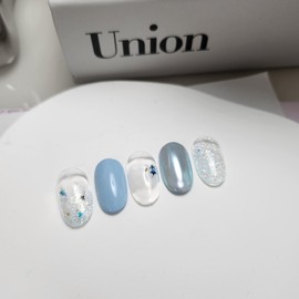 Blue fresh flower powder nails - double-sided tape / 블루생화파우더 네일 - 양면테이프