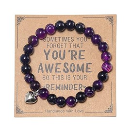 COLORFUL BLING Natural Stone Inspirational Bracelet Sometimes You Forget That You are Awesome Unique Birthday Christmas Healing Stress Relief Gift for for Women Men-Purple