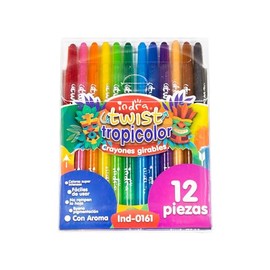 Set 12 Cayones Girables Indra Fórmula Cera Tropicolor Twist Colores Intensos Fácil de Usar No Dañan Papel Con Aroma Buena Pigmentacion IND-0161
