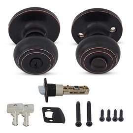 Honeywell Safes & Door Locks - Interior & Exterior Door Knob with Lock & Keys Set - Anti Bump Resistant Front Door Knob for Bedroom & Bathroom - 6.5 x 2.75 x 2.75 in - Oil Rubbed Bronze - 8101401