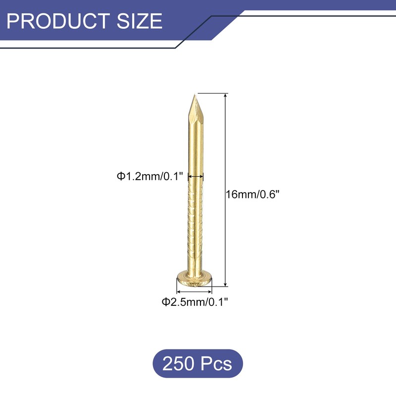 sourcing map 250 Pcs Small Tiny Nails 1.2mmx15mm(DXL) Tiny Brass