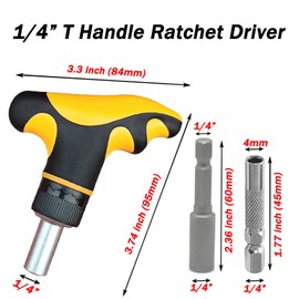 Ratchet Screwdriver, 1/4 T Handle Ratchet Driver,Mini Ratcheting Bit Driver Handle with 1/4 Extension Socket Drill Bit Holder and 1/4 to 4mm Bit Adapter