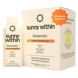 Sunny Within Immunity - 6-in-1 Liposomal Vitamin C Packets, Zinc, D3 + K2, Quercetin, Bee Propolis & Avocado Oil - Antioxidant Liquid Supplement for Immunity, Skin & Bone* - 30 Pouches