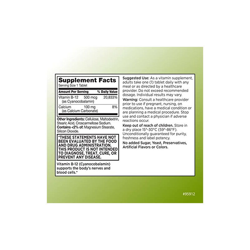 Quality Choice Vitamin B12 500 MCG, Energy, Metabolism, & Nervous
