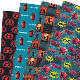 Boxing Wrapping Paper 12 Sheets Punching Bag Designs Gift Wrap for Boxing Fans,Fighters,Coaches,20"×28"