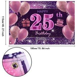 IMISI 25th Birthday Decorations for Girls, Happy Birthday Banner, Pink Backdrop for A Party for Women